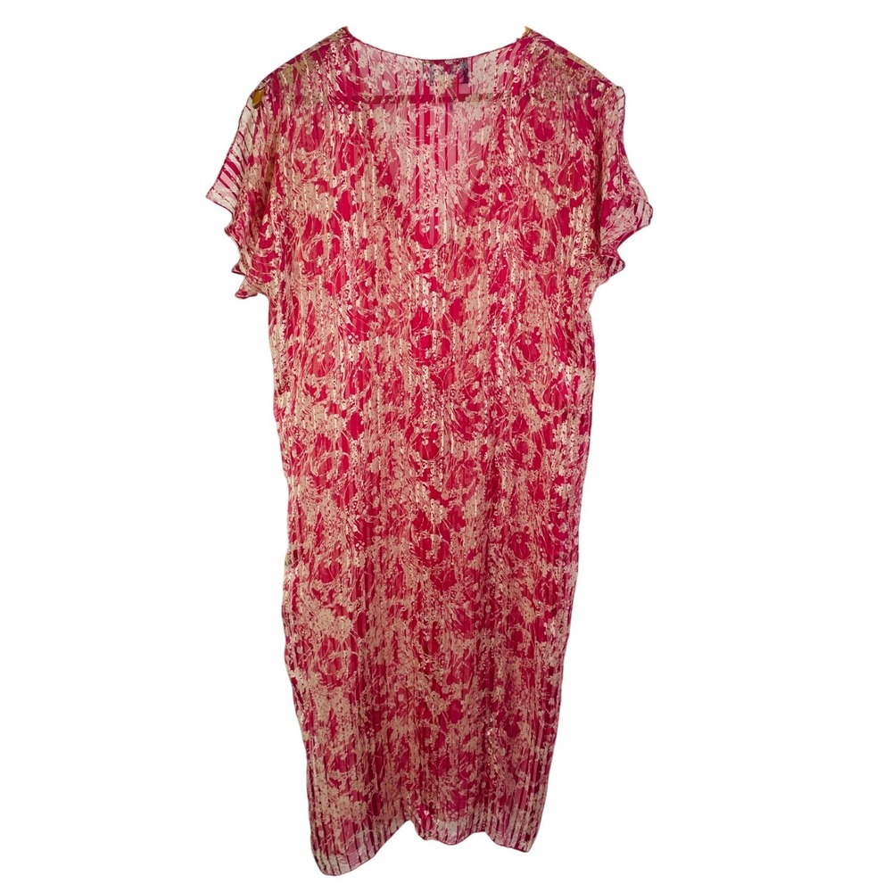 Fleur de Paris Silk Sheer Shift Dress M/L Pink Floral V-Neck Coquette - Picture 7 of 7